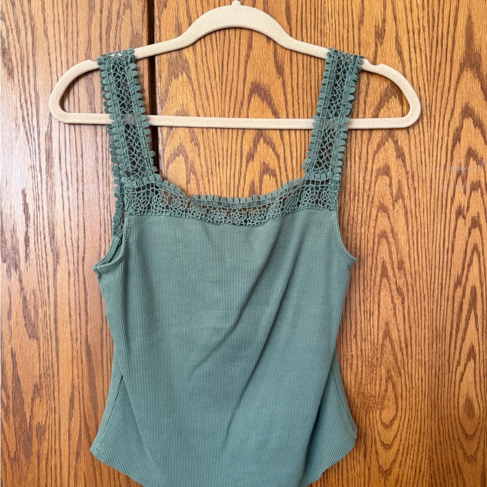 Anthropologie Sage Green Crochet Tank Top - Picture 2 of 3